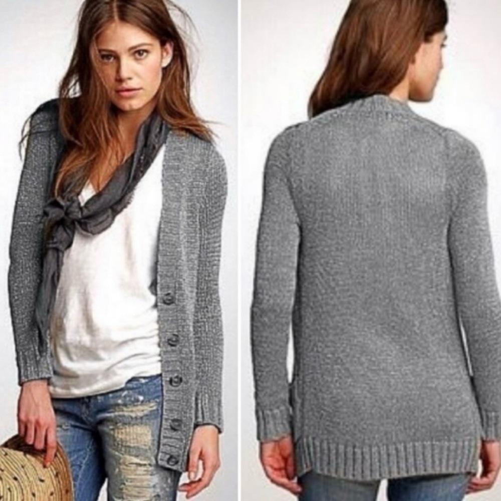 EUC J. CREW Metallic Beach Knit Cardigan Sweater Gray Silver Size Small